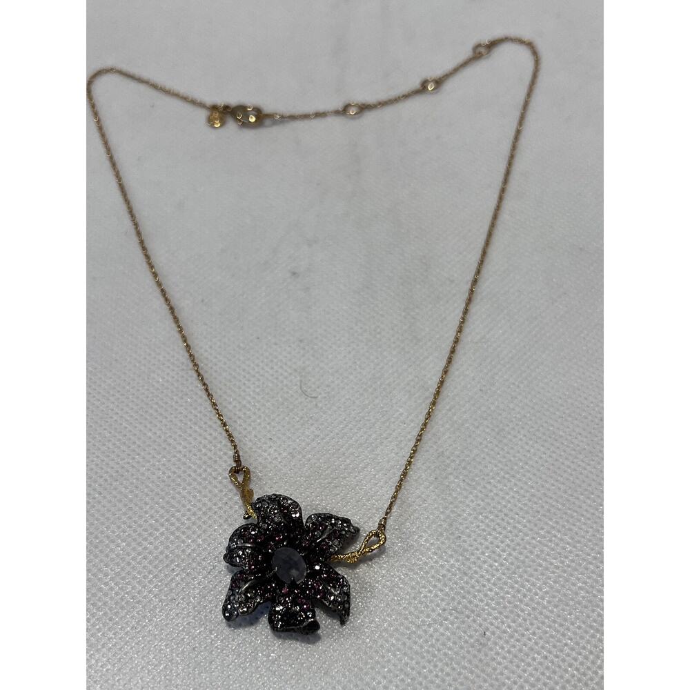 Alexis Bittar Necklace Purple Black & Clear Crystals Gold Plated Chain - Picture 2 of 4